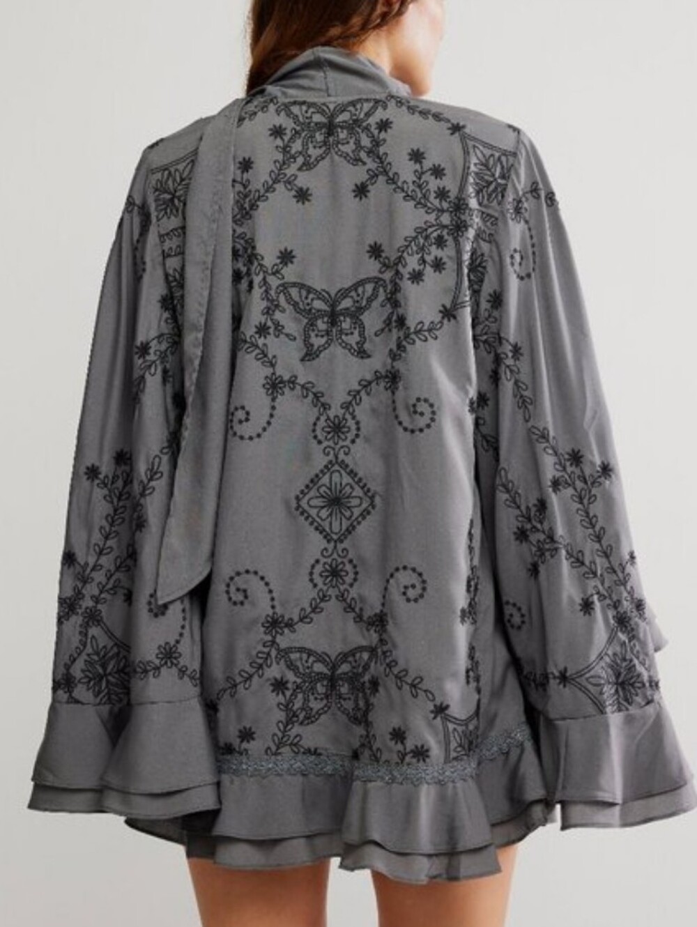 FREE PEOPLE Bali September Sun Mini Dress/Tunic Charcoal Grey Medium NWT$298 - Picture 4 of 12